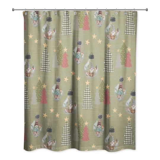 Green Tree & Globe Pattern Shower Curtain 4 Green Tree & Globe Pattern Shower Curtain - Image 2