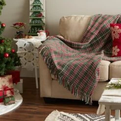 DII® O Christmas Tree Plaid Recycled Cotton Throw 13 DII® O Christmas Tree Plaid Recycled Cotton Throw -Northlight Shop D663092S 5