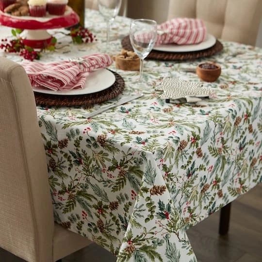 DII® 104" Heritage Holiday Sprigs Printed Tablecloth 6 DII® 104" Heritage Holiday Sprigs Printed Tablecloth - Image 4