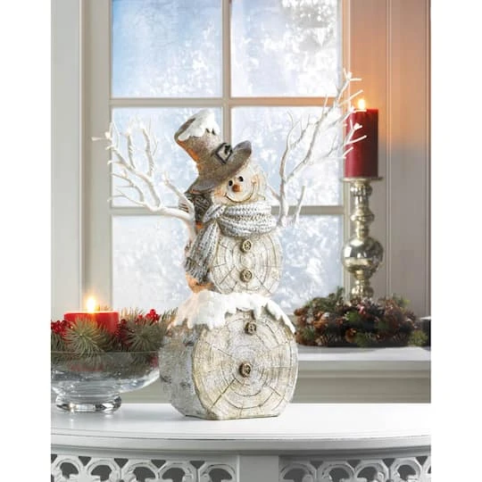 18" Snowman Statue With Twig Lights 5 18" Snowman Statue With Twig Lights - Image 3