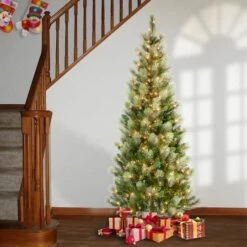 7.5ft. Pre-Lit Charleston Pine Slim Artificial Christmas Tree, Clear Lights -Northlight Shop D671910S 2