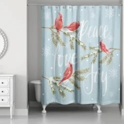 Peace Love Joy Cardinals Shower Curtain 6 Peace Love Joy Cardinals Shower Curtain -Northlight Shop D673243S 1 1