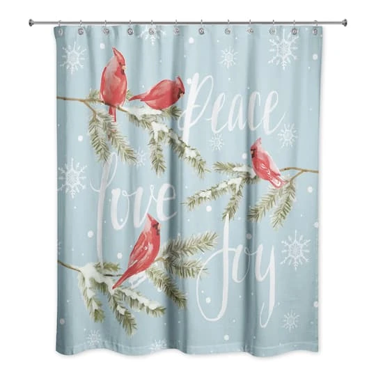 Peace Love Joy Cardinals Shower Curtain 5 Peace Love Joy Cardinals Shower Curtain - Image 3