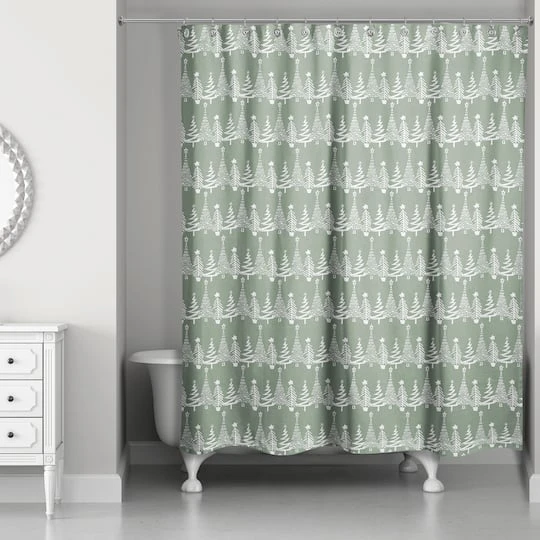 Sage Christmas Tree Pattern Shower Curtain 3 Sage Christmas Tree Pattern Shower Curtain