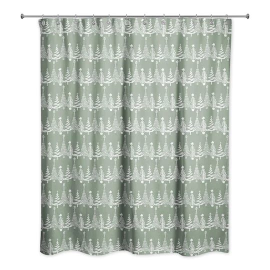Sage Christmas Tree Pattern Shower Curtain 5 Sage Christmas Tree Pattern Shower Curtain - Image 3