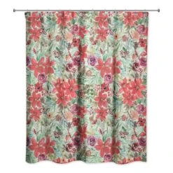 Holiday Blooms Pattern Shower Curtain 7 Holiday Blooms Pattern Shower Curtain -Northlight Shop D673247S 2