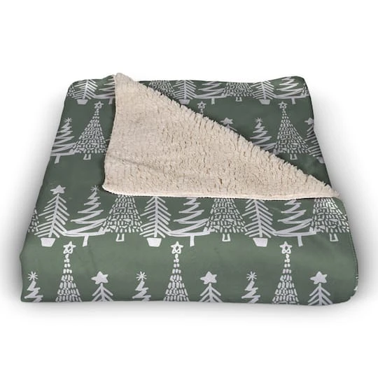 Sage Christmas Tree Pattern Sherpa Fleece Blanket 5 Sage Christmas Tree Pattern Sherpa Fleece Blanket - Image 3