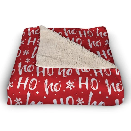 Ho Ho Ho Pattern Sherpa Fleece Blanket 5 Ho Ho Ho Pattern Sherpa Fleece Blanket - Image 3