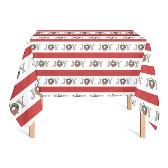 58'' Joy Wreath Stripes Tablecloth 5 58'' Joy Wreath Stripes Tablecloth - Image 3