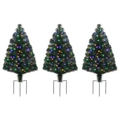 3ct. Pre-Lit Alexa Enabled Pathway Green Artificial Christmas Tree Set -Northlight Shop D674165S 2
