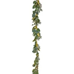 9" Christmas Magnolia Mix Pine Garland With Fabric Bow, Warm White LED Lights 13 9" Christmas Magnolia Mix Pine Garland With Fabric Bow, Warm White LED Lights -Northlight Shop D675899S 14