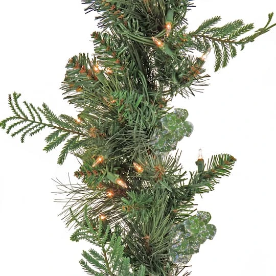 First Traditions™ Collection 9ft. Pre-Lit Artificial North Conway Garland With Glittery Cones & Eucalyptus, 100 Warm White LED Lights 6 First Traditions™ Collection 9ft. Pre-Lit Artificial North Conway Garland With Glittery Cones & Eucalyptus, 100 Warm White LED Lights - Image 4