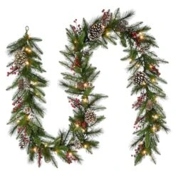9ft. Bristle Berry Pine Garland With Battery Operated LED Lights 11 9ft. Bristle Berry Pine Garland With Battery Operated LED Lights -Northlight Shop D675938S 2
