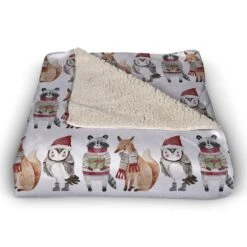 Christmas Woodland Characters 50" X 60" Sherpa Fleece Blanket 8 Christmas Woodland Characters 50" X 60" Sherpa Fleece Blanket -Northlight Shop D675978S 2