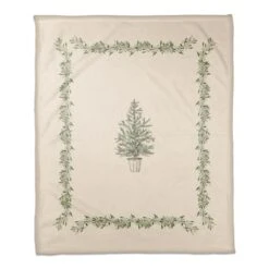 Garland Border & Christmas Tree Coral Fleece Blanket 7 Garland Border & Christmas Tree Coral Fleece Blanket -Northlight Shop D676058S 1 1
