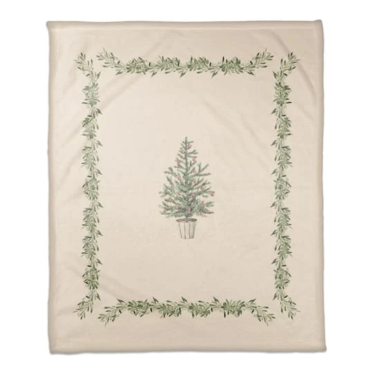 Garland Border & Christmas Tree Coral Fleece Blanket 3 Garland Border & Christmas Tree Coral Fleece Blanket