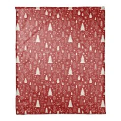 Red Winter Tree Pattern Coral Fleece Blanket 7 Red Winter Tree Pattern Coral Fleece Blanket -Northlight Shop D676060S 1 1