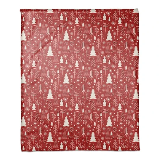 Red Winter Tree Pattern Coral Fleece Blanket 3 Red Winter Tree Pattern Coral Fleece Blanket
