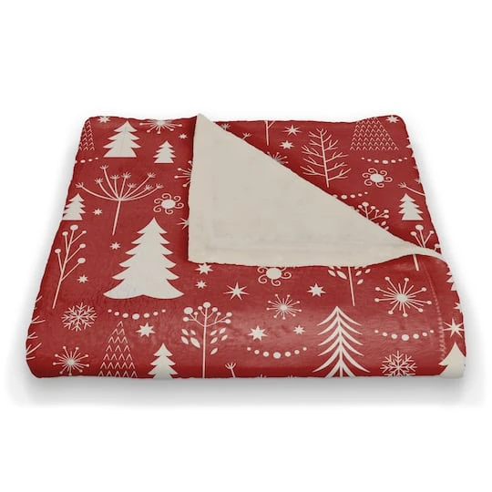 Red Winter Tree Pattern Coral Fleece Blanket 5 Red Winter Tree Pattern Coral Fleece Blanket - Image 3