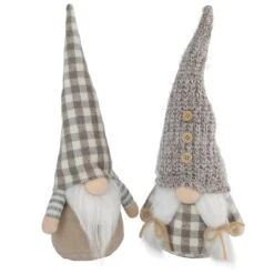 Northlight 13" Beige & White Gingham Nordic Christmas Gnome Set