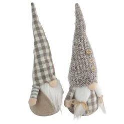Northlight 13" Beige & White Gingham Nordic Christmas Gnome Set -Northlight Shop D676302S 15