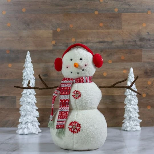 Northlight 21.5'' White And Red Snowflake Sherpa Plush Snowman Christmas Decoration 5 Northlight 21.5'' White And Red Snowflake Sherpa Plush Snowman Christmas Decoration - Image 3