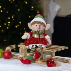 Northlight 14'' Red And Green Plush Jingle Bell Girl Elf Christmas Figure 10 Northlight 14'' Red And Green Plush Jingle Bell Girl Elf Christmas Figure -Northlight Shop D676334S 2