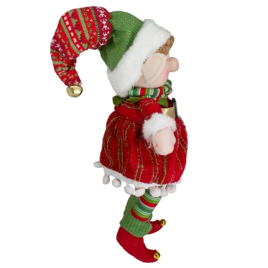 Northlight 14'' Red And Green Plush Jingle Bell Girl Elf Christmas Figure 8 Northlight 14'' Red And Green Plush Jingle Bell Girl Elf Christmas Figure - Image 6