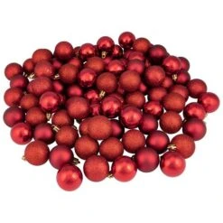 Northlight 96ct. 1.5" 4-Finish Red Shatterproof Ball Ornaments