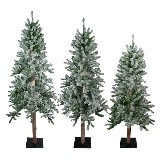 Northlight 4ft., 5ft., & 6 Ft. Unlit Slim Flocked Alpine Artificial Christmas Tree Set 3 Northlight 4ft., 5ft., & 6 Ft. Unlit Slim Flocked Alpine Artificial Christmas Tree Set
