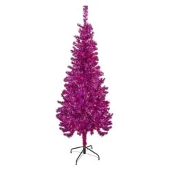 Northlight 6ft. Pre-Lit Pink Tinsel Artificial Christmas Tree, Clear Lights