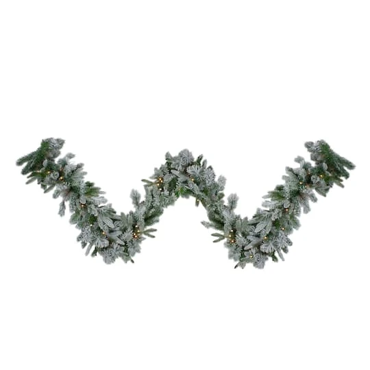 Northlight 9ft. Pre-Lit Flocked Mixed Rosemary Emerald Pine Christmas Garland 4 Northlight 9ft. Pre-Lit Flocked Mixed Rosemary Emerald Pine Christmas Garland - Image 2