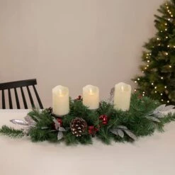 Northlight 32" Frosted Pine Cone & Berries Artificial Christmas Candle Holder Centerpiece -Northlight Shop D676733S 3