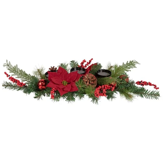 Northlight 32" Artificial Mixed Pine Berries & Poinsettia Christmas Candle Holder Centerpiece 3 Northlight 32" Artificial Mixed Pine Berries & Poinsettia Christmas Candle Holder Centerpiece