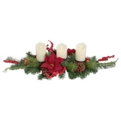 Northlight 32" Artificial Mixed Pine Berries & Poinsettia Christmas Candle Holder Centerpiece 10 Northlight 32" Artificial Mixed Pine Berries & Poinsettia Christmas Candle Holder Centerpiece -Northlight Shop D676738S 3