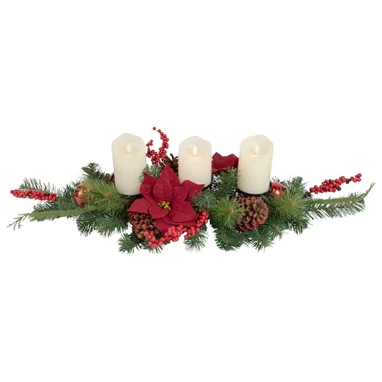 Northlight 32" Artificial Mixed Pine Berries & Poinsettia Christmas Candle Holder Centerpiece 6 Northlight 32" Artificial Mixed Pine Berries & Poinsettia Christmas Candle Holder Centerpiece - Image 4