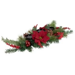 Northlight 32" Artificial Mixed Pine Berries & Poinsettia Christmas Candle Holder Centerpiece 11 Northlight 32" Artificial Mixed Pine Berries & Poinsettia Christmas Candle Holder Centerpiece -Northlight Shop D676738S 4