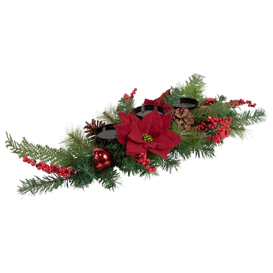 Northlight 32" Artificial Mixed Pine Berries & Poinsettia Christmas Candle Holder Centerpiece 7 Northlight 32" Artificial Mixed Pine Berries & Poinsettia Christmas Candle Holder Centerpiece - Image 5