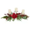 Northlight 32" Triple Candle Holder With Red Berry & Poinsettia Christmas Décor