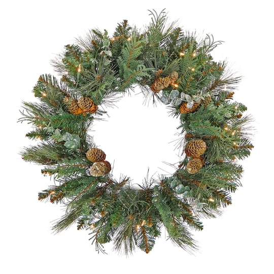 First Traditions™ 30'' Pre-Lit Artificial North Conway Wreath With Glittery Cones And Eucalyptus 4 First Traditions™ 30'' Pre-Lit Artificial North Conway Wreath With Glittery Cones And Eucalyptus - Image 2