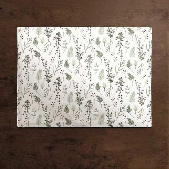 Pine Greenery On White Cotton Twill Placemat 5 Pine Greenery On White Cotton Twill Placemat - Image 3