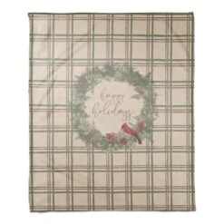 Happy Holidays Plaid Coral Fleece Blanket -Northlight Shop D679535S 11 1