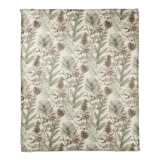 Pinecones & Greenery On White Coral Fleece Blanket 4 Pinecones & Greenery On White Coral Fleece Blanket - Image 2