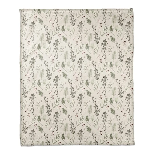 Pine Greenery On White Coral Fleece Blanket 4 Pine Greenery On White Coral Fleece Blanket - Image 2
