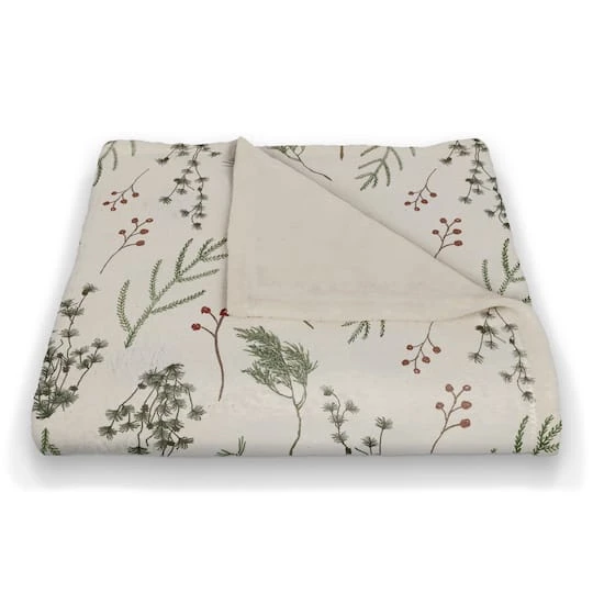 Pine Greenery On White Coral Fleece Blanket 5 Pine Greenery On White Coral Fleece Blanket - Image 3