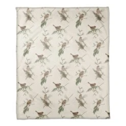 Pine & Birds On White Coral Fleece Blanket -Northlight Shop D679546S 11 1