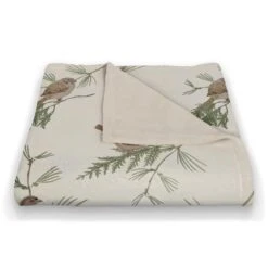 Pine & Birds On White Coral Fleece Blanket -Northlight Shop D679546S 12