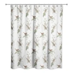 Pine & Birds On White Shower Curtain 7 Pine & Birds On White Shower Curtain -Northlight Shop D679556S 12
