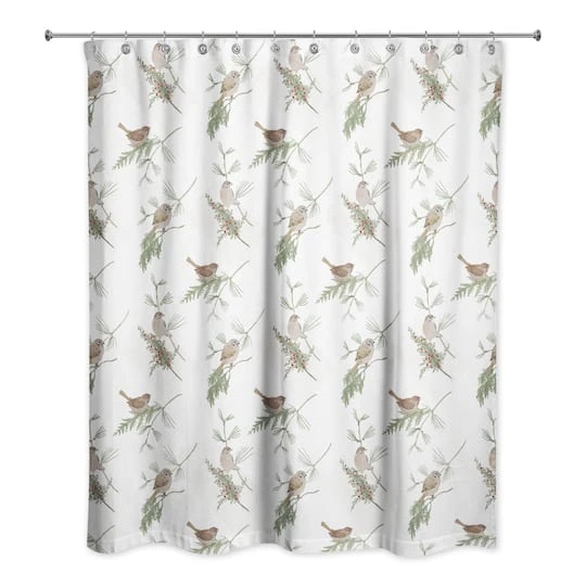 Pine & Birds On White Shower Curtain 5 Pine & Birds On White Shower Curtain - Image 3