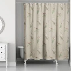 Pine & Birds On Brown Shower Curtain